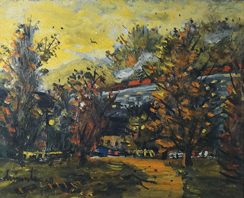 Autumn scene with bridge